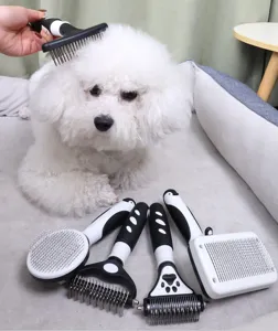 Professional pet grooming brush set for dogs and cats, featuring stainless steel teeth.