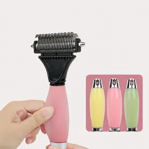 Pet grooming comb with soft silicone handle and double row stainless steel pins for undercoat.
