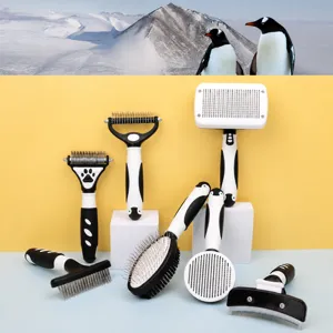Professional pet grooming brush set for dogs and cats, ideal for deshedding and dematting tools.