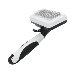 Professional self-cleaning pet slicker brush for cats and dogs, removes loose hair easily.