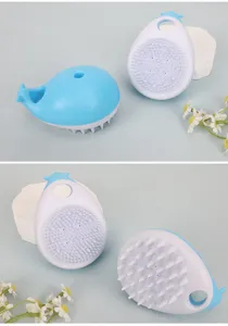 Blauwe walvis gevormde huisdier badborstel, zachte siliconen honden massage borstel voor verzorging.