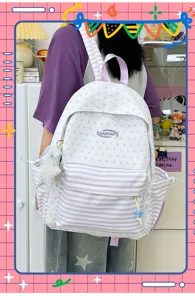 Schattige preppy stijl ster gestreepte canvas schoolrugzak voor middelbare scholieren licht
