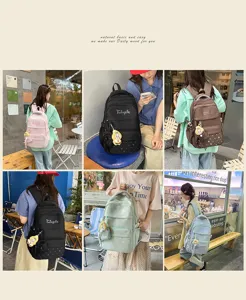 Large capacity star print school backpack for students, multi-compartment casual bookbag.