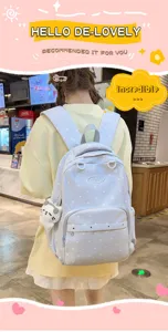 Joli sac à dos scolaire à pois pour femmes collège voyage cartable décontracté bleu