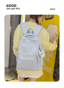 Joli sac à dos à pois pour filles, grande capacité voyage sac de jour décontracté.