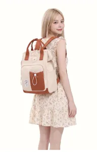 Japanese casual minimalist color-block large capacity kiss-lock backpack diaper travel bag