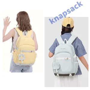 Sac à dos étudiant couleur bonbon grande capacité avec joli pendentif chat pour filles