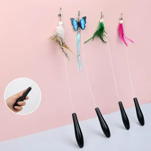 Juguete Varita para Gatos con Mango de Madera Alambre de Acero Interactivo con Plumas Mariposas Borlas para Gatitos Artículos para Mascotas