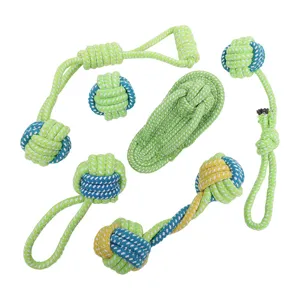 Juego de juguetes de cuerda para morder perros, nudos de algodón resistentes para mascotas.