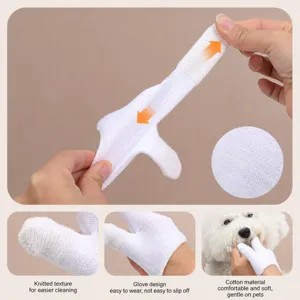 Dedo limpiador de dientes para mascotas, cepillo suave de algodón para perros y gatos.