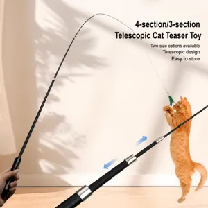 Varita telescópica para gatos con bastón largo y pluma, divertido juguete interactivo.