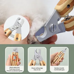 Tagliaunghie professionale per animali domestici con manico in bambù e lama in acciaio.