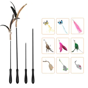 Juguete de varita interactiva para gatos retráctil con múltiples accesorios de reemplazo.