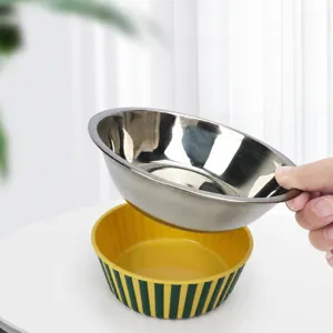 Stainless steel pet food bowl with non-slip silicone base and rolled edge for easy handling.