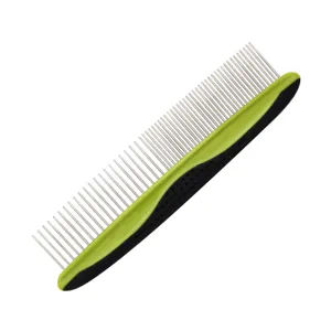 Pettine da toelettatura professionale per cani e gatti con denti in acciaio inox ed impugnatura.