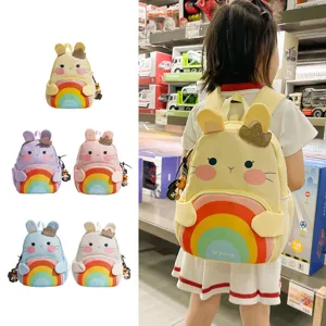 Cute cartoon kids backpack with rainbow pocket, lightweight school bag for boys and girls aged 3-6.