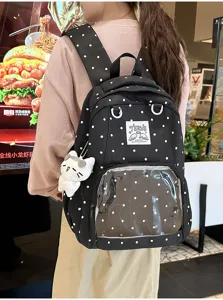 Zaino ita a pois carino in stile coreano con finestra trasparente e ciondolo di peluche