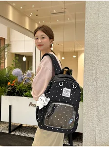 Zaino ita a pois carino in stile coreano con finestra trasparente e ciondolo gatto per ragazze.