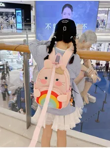 Children anti-lost backpack cute pink cartoon school bag with rainbow design for kids