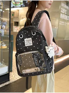 Zaino ita a pois carino in stile coreano con tasca anteriore trasparente e peluche.