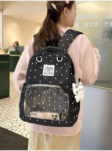 Zaino ita a pois in stile coreano con tasca frontale trasparente, borsa scolastica