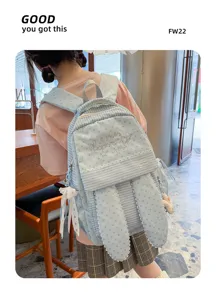 Charmant sac à dos style Harajuku japonais avec rayures étoiles et oreilles de lapin