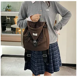 Koreanischer minimalistischer Kordelzug Canvas Rucksack mit Kapuze fuer Damen im Alltag.