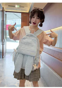 Sac à dos grand format style Harajuku japonais oreilles de lapin mignon étoiles pour étudiants.