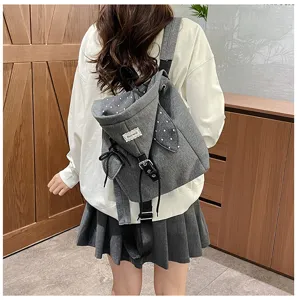 Koreanischer minimalistischer grauer Kordelzug Rucksack mit Kapuze fuer Studentinnen Alltag