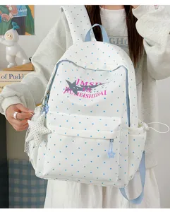 Japanese style polka dot backpack large capacity school student bookbag with star print