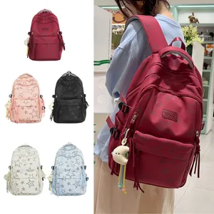 Japanese style cute star print school backpack large capacity lightweight book bag for students