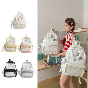 Mochila escolar transparente de lunares y estrellas gran capacidad vista detallada