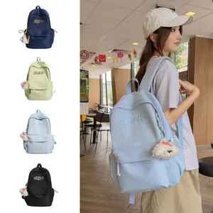Mochila escolar ligera de gran capacidad con bordado de letras de estilo universitario