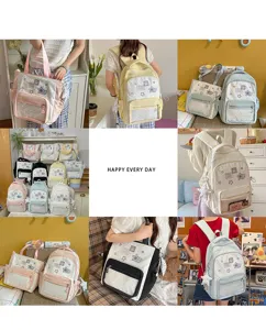 Niedliches japanisches Polka-Dot-Rucksack-Set im Ins-Stil für Schüler, Umhänge- und Schultaschen.