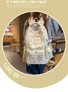 Japanese style cute star print casual canvas backpack large capacity school bag for students