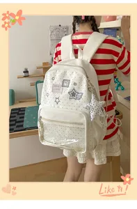 Lindo mochila transparente de lunares y estrellas para estudiantes gran capacidad bolso escolar