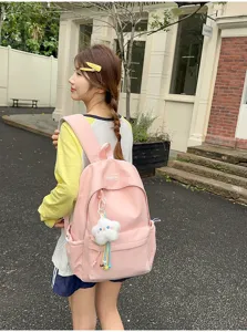 Zaino in nylon rosa per studenti, grande capacità borsa scolastica casual quotidiana.