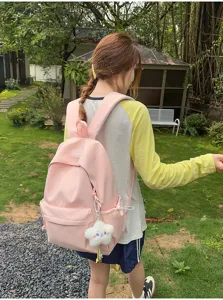 Zaino scolastico in nylon rosa per ragazze, grande zaino casual giornaliero per donne e teen