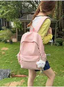 Zaino scolastico casual in nylon rosa grande capacità borsa per studenti con ciondolo a stella