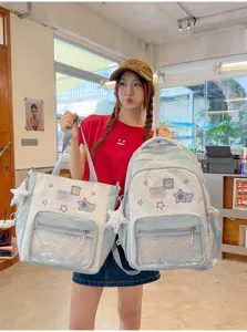 Japanischer niedlicher Pünktchen Rucksack und Umhängetasche Set für Schüler Neu