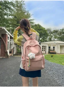 Zaino per la scuola da studente in nylon color caramella di grande capacità con ciondolo stella.