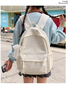 Joli sac à dos motif cœurs pour étudiants, grande capacité style Harajuku japonais.