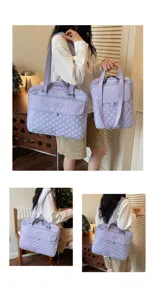 Borsa shopper trapuntata in nylon viola chiaro da donna per lavoro tempo libero.