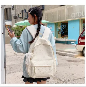 Sac à dos en toile mignon imprimé cœur pour femmes grande capacité cartable sac d'école loisir
