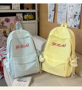 Lockerer Canvas Schulrucksack fuer Schueler, niedliche bestickte leichte Buchtasche.