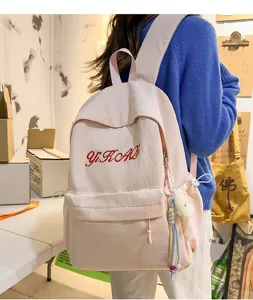 Lässiger rosa Segeltuch Schulrucksack mit Stickerei, leichter Tagesrucksack für Damen