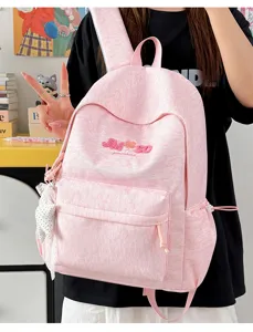 Mochila escolar rosa para estudiantes, gran capacidad, mochila casual elegante.