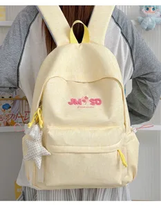 Mochila casual de lona para chicas, bolso escolar de gran capacidad con colgante de estrella