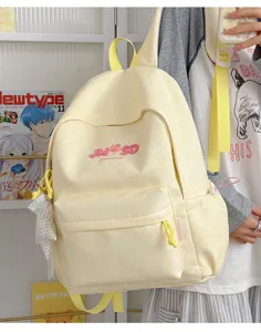 Mochila escolar de lona amarilla para chicas gran capacidad estilo casual elegante