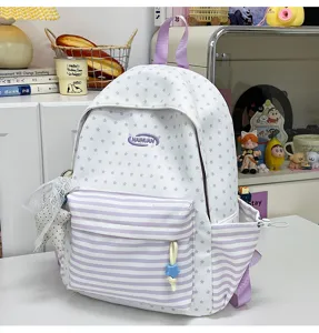 Leuke college stijl sterren strepen rugzak lichte scholier schooltas paars wit